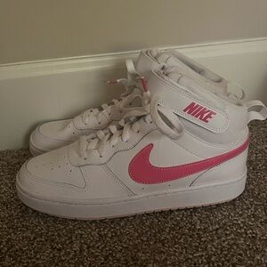 Nike White High-Tops with Pink Accents